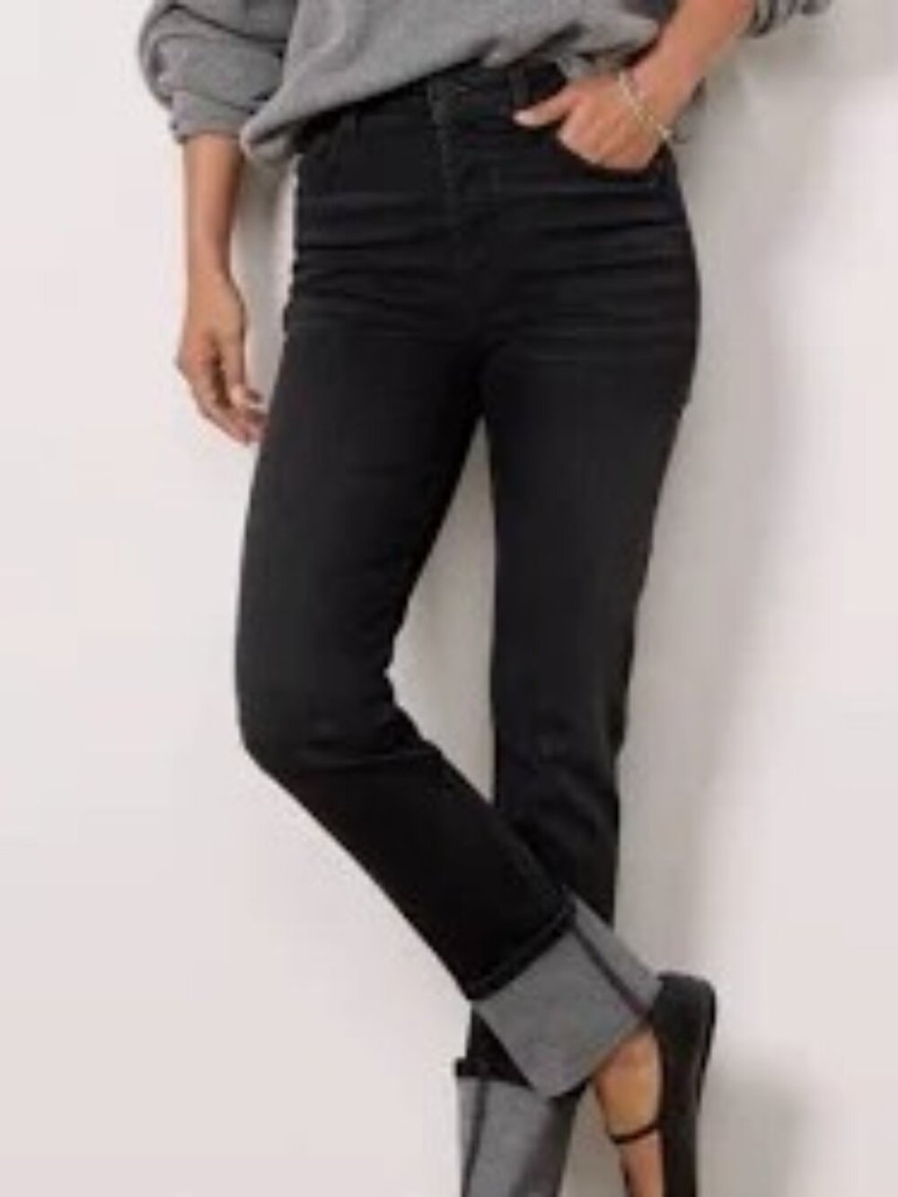 Evereve Ever Straight Cuffed Black Jeans - Size 27 - Button Fly - Retail $138